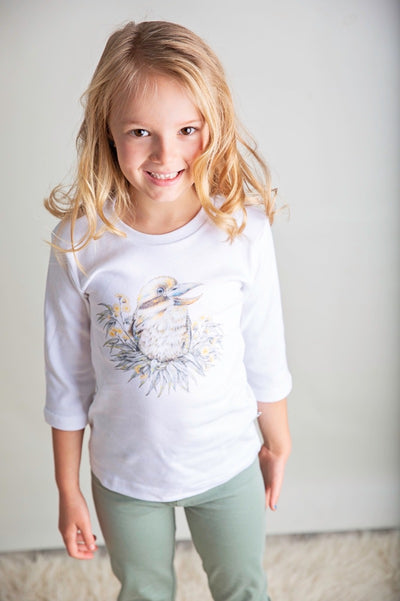 Kookaburra Tee, 3/4 Sleeve , organic fashion tshirt for children, Australian made, Dusty Road Apparel - Dusty Road Apparel