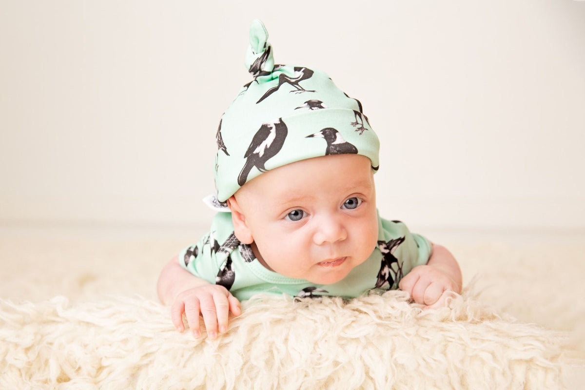 Organic baby hat Magpie hat 0 3 months Australian Made Gift Dusty Road Apparel