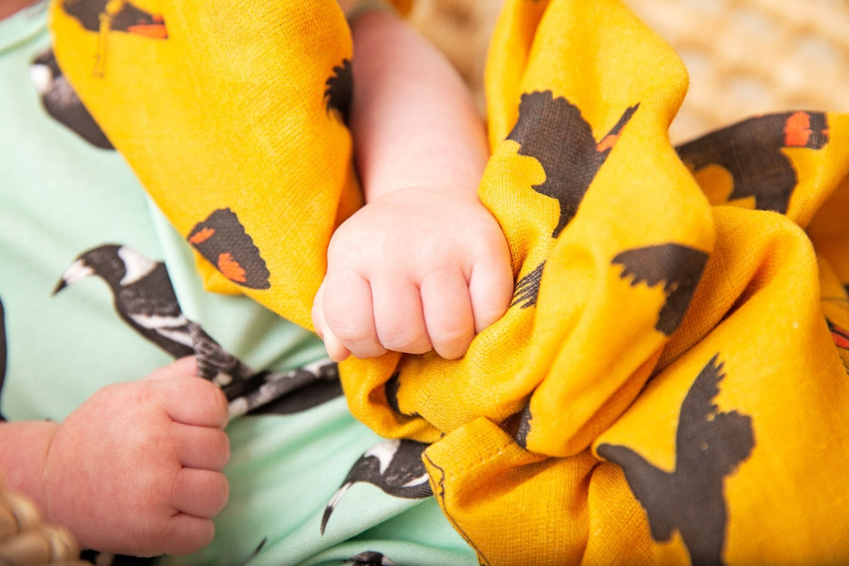 Australian Made Organic Muslin Wrap Black Cockatoo Baby wrap