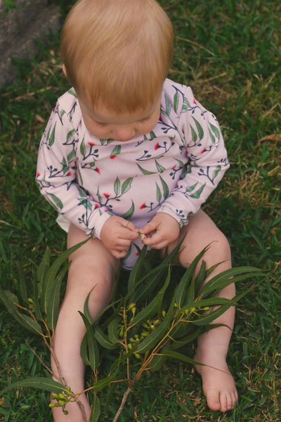 Organic baby One-piece | Long Sleeve Bodysuit | Gum Blossoms - Dusty Road Apparel