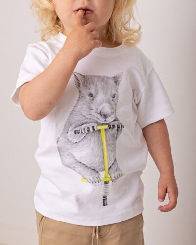 Wombat on pogo Strick Children's Fashion Tee - Dusty Road Apparel