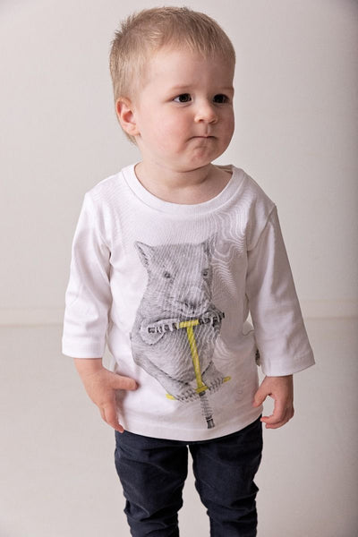 Wombat on a pogo 3/4 Long Sleeve Tee | Made in Australia | Children's Fashion Tee - Dusty Road Apparel