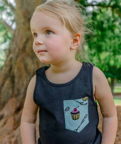 Organic Singlets | Children | Toddler - High Tea Pocket Black - Dusty Road Apparel