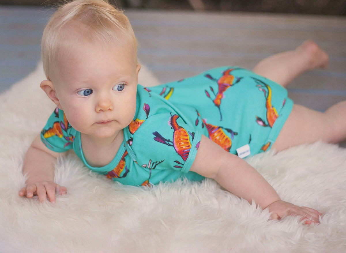 Organic baby clothing Australia Onesies Weedy Sea Dragon Dusty Road Apparel
